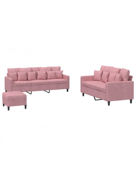 Set di Divani 3 pz con Cuscini rosa in Velluto