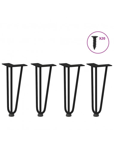 Gambe per Tavolo a Forcina 4 pz Nero 30 cm in Acciaio Massiccio