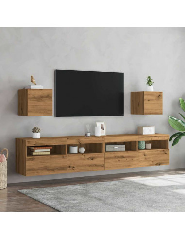 Armadietti TV Montati a Parete 2pz Artigianale 30,5x30x30 cm