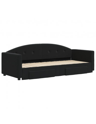 Divano Letto Estraibile con Cassetti Nero 80x200 cm in Velluto