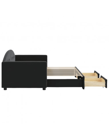 Divano Letto Estraibile con Cassetti Nero 80x200 cm in Velluto