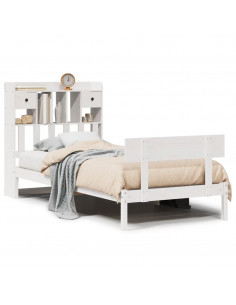 Letto Libreria senza Materasso Bianca 90x200 cm Legno di Pino