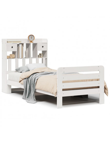 Letto Libreria senza Materasso Bianca 90x200 cm Legno di Pino