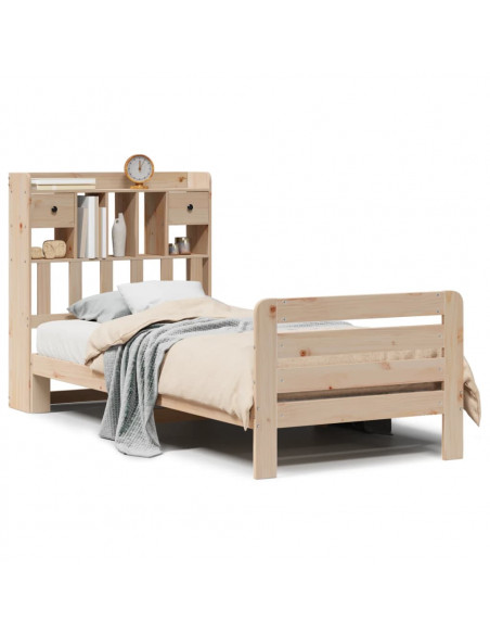 Letto Libreria senza Materasso 90x200 cm Legno Massello Pino
