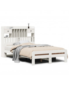 Letto Libreria senza Materasso Bianco 135x190 cm Legno di Pino