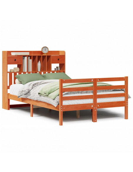 Letto Libreria senza Materasso Marrone Cera 135x190 cm in Pino