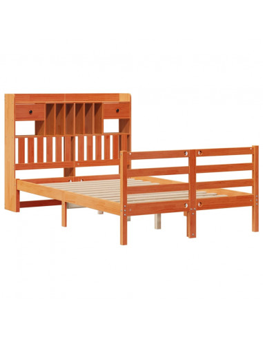 Letto Libreria senza Materasso Marrone Cera 135x190 cm in Pino