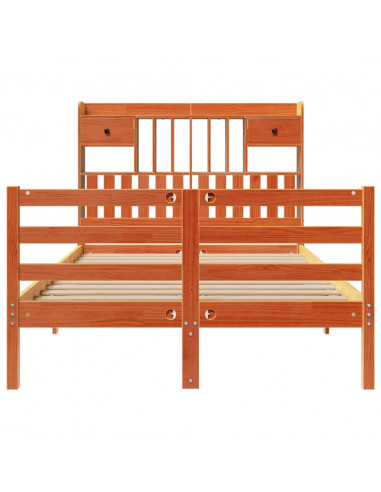 Letto Libreria senza Materasso Marrone Cera 135x190 cm in Pino