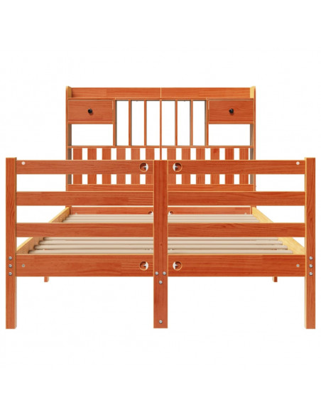 Letto Libreria senza Materasso Marrone Cera 135x190 cm in Pino