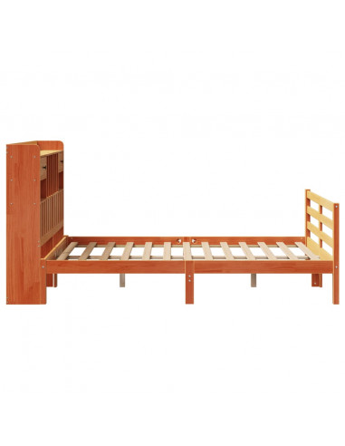 Letto Libreria senza Materasso Marrone Cera 135x190 cm in Pino