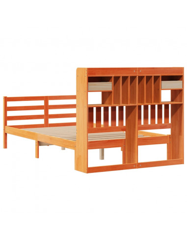 Letto Libreria senza Materasso Marrone Cera 135x190 cm in Pino