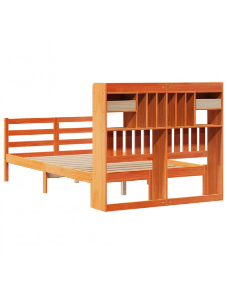 Letto Libreria senza Materasso Marrone Cera 135x190 cm in Pino
