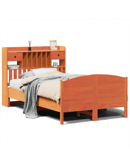 Letto Libreria senza Materasso Marrone Cera 135x190 cm in Pino