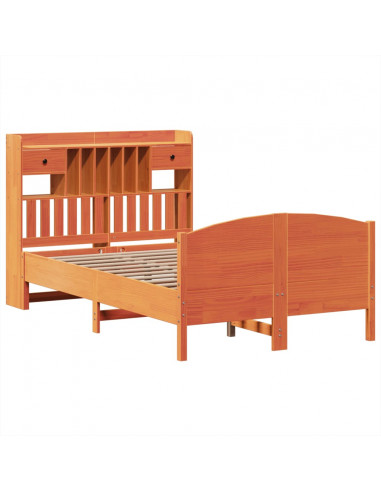Letto Libreria senza Materasso Marrone Cera 135x190 cm in Pino