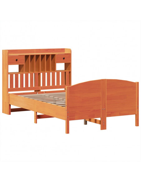Letto Libreria senza Materasso Marrone Cera 135x190 cm in Pino