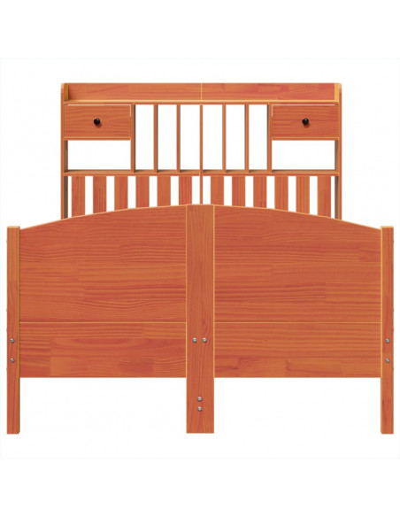 Letto Libreria senza Materasso Marrone Cera 135x190 cm in Pino