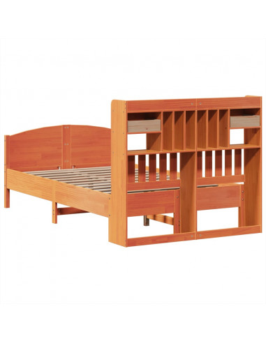 Letto Libreria senza Materasso Marrone Cera 135x190 cm in Pino