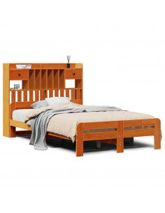 Letto Libreria senza Materasso Marrone Cera 135x190 cm in Pino