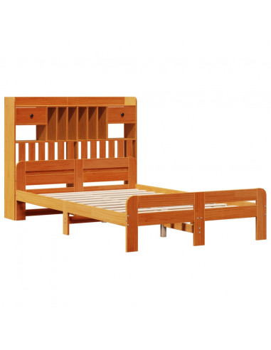 Letto Libreria senza Materasso Marrone Cera 135x190 cm in Pino