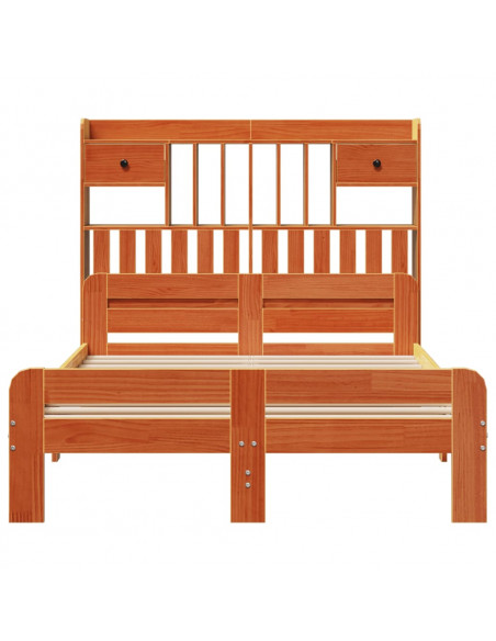 Letto Libreria senza Materasso Marrone Cera 135x190 cm in Pino