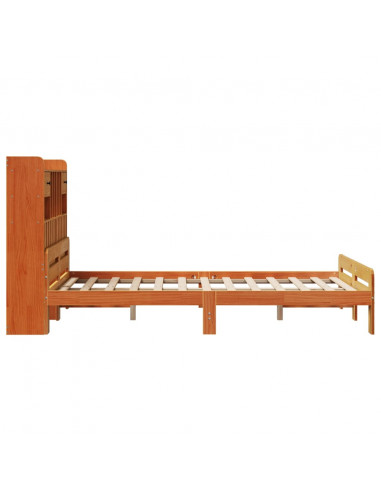 Letto Libreria senza Materasso Marrone Cera 135x190 cm in Pino
