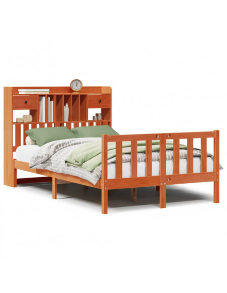 Letto Libreria senza Materasso Marrone Cera 135x190 cm in Pino