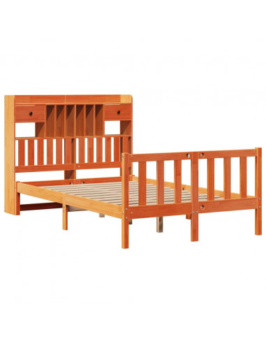 Letto Libreria senza Materasso Marrone Cera 135x190 cm in Pino