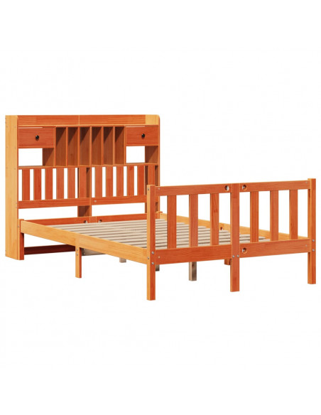 Letto Libreria senza Materasso Marrone Cera 135x190 cm in Pino