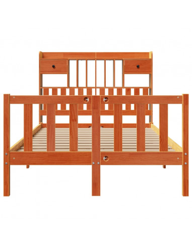 Letto Libreria senza Materasso Marrone Cera 135x190 cm in Pino