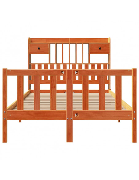 Letto Libreria senza Materasso Marrone Cera 135x190 cm in Pino