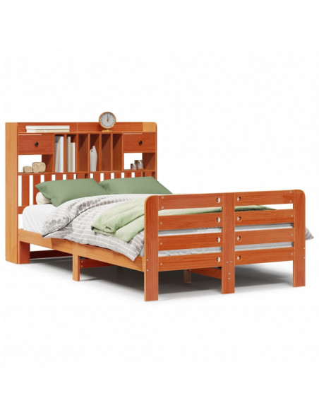 Letto Libreria senza Materasso Marrone Cera 135x190 cm in Pino