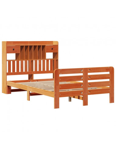 Letto Libreria senza Materasso Marrone Cera 135x190 cm in Pino