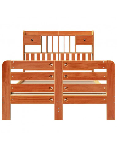 Letto Libreria senza Materasso Marrone Cera 135x190 cm in Pino