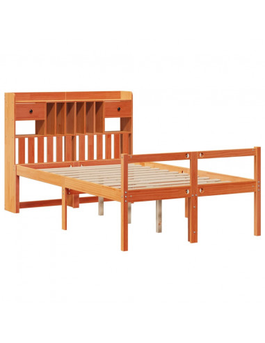 Letto Libreria senza Materasso Marrone Cera 135x190 cm in Pino