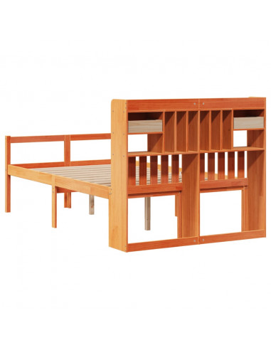 Letto Libreria senza Materasso Marrone Cera 135x190 cm in Pino