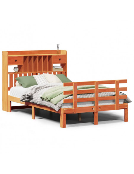 Letto Libreria senza Materasso Marrone Cera 135x190 cm in Pino