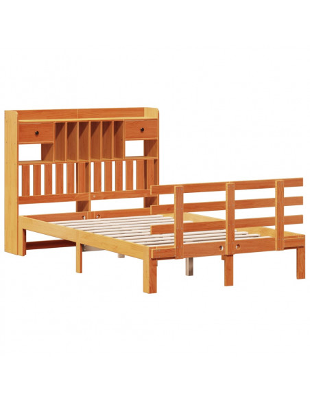 Letto Libreria senza Materasso Marrone Cera 135x190 cm in Pino