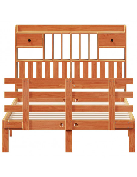Letto Libreria senza Materasso Marrone Cera 135x190 cm in Pino