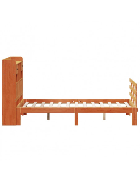 Letto Libreria senza Materasso Marrone Cera 135x190 cm in Pino