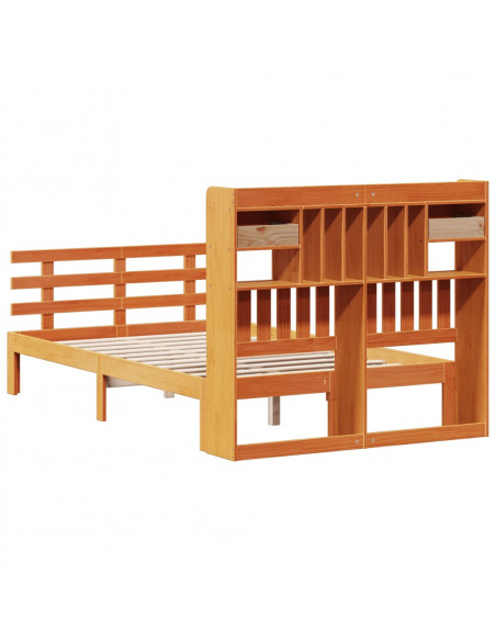 Letto Libreria senza Materasso Marrone Cera 135x190 cm in Pino