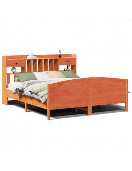 Letto Libreria senza Materasso Marrone Cera 180x200 cm in Pino