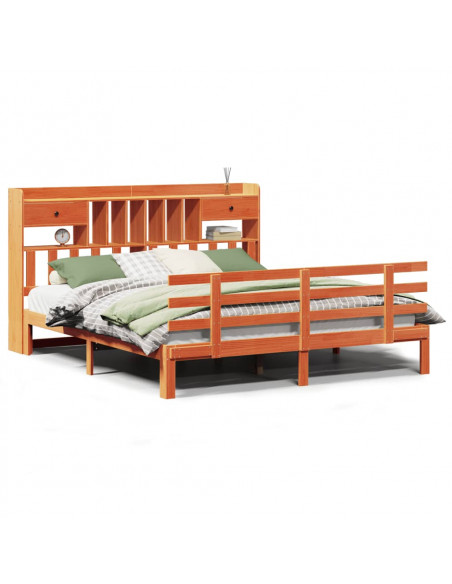 Letto Libreria senza Materasso Marrone Cera 180x200 cm in Pino