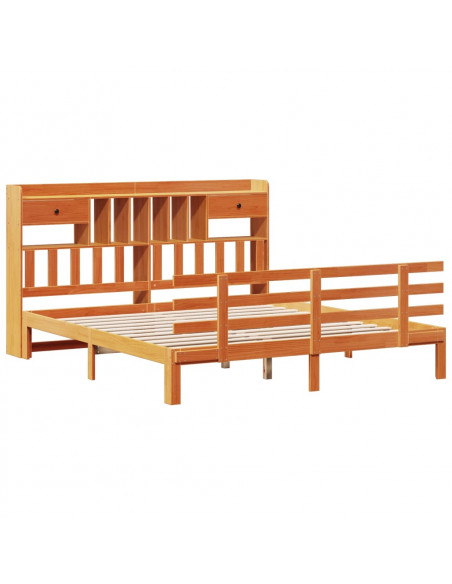 Letto Libreria senza Materasso Marrone Cera 180x200 cm in Pino