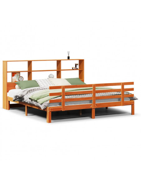 Letto Libreria senza Materasso Marrone Cera 180x200 cm in Pino