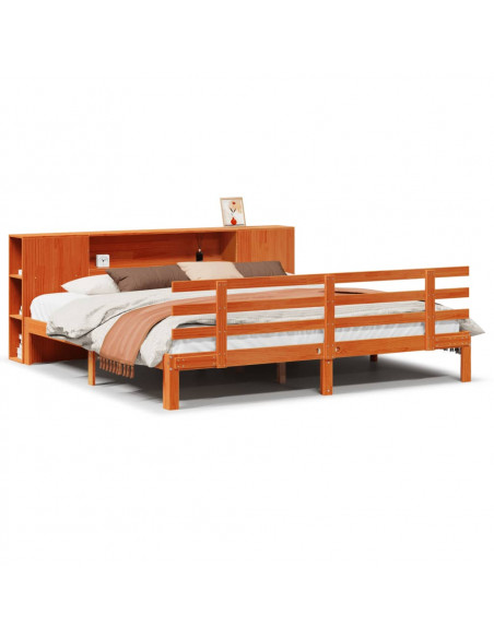 Letto Libreria senza Materasso Marrone Cera 180x200 cm in Pino
