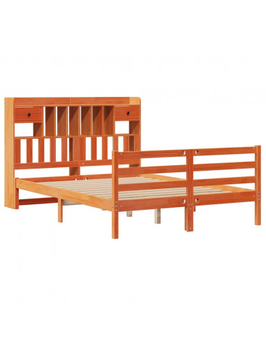 Letto Libreria senza Materasso Marrone Cera 160x200 cm in Pino