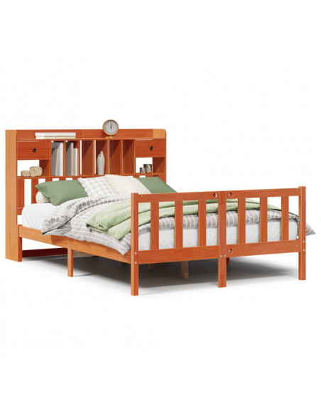Letto Libreria senza Materasso Marrone Cera 160x200 cm in Pino