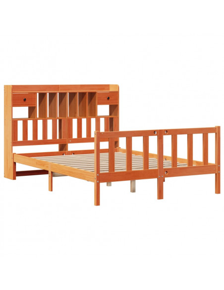Letto Libreria senza Materasso Marrone Cera 160x200 cm in Pino