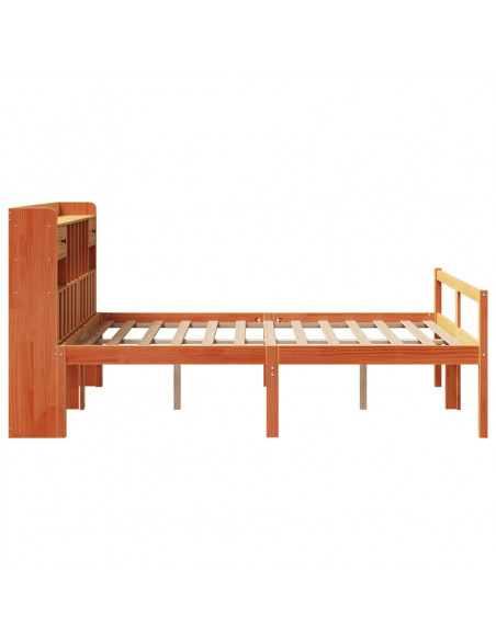 Letto Libreria senza Materasso Marrone Cera 160x200 cm in Pino