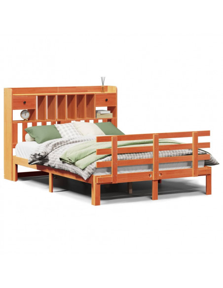 Letto Libreria senza Materasso Marrone Cera 160x200 cm in Pino